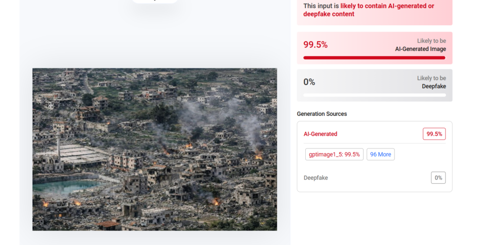 انتشار صورة مولدة بالذكاء الاصطناعي لتدمير قرية بنت جبيل في جنوب لبنان
