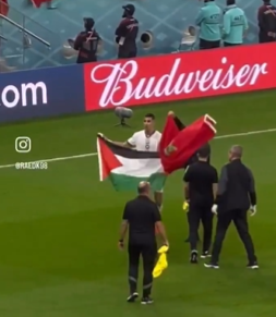 احتفال المنتخب المغربي برفع العلم الفلسطيني يعود إلى كأس العالم 2022.