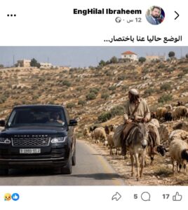 صورة المستوطن على الحمار بجانب مركبة فارهة مولدة بالذكاء الاصطناعي 